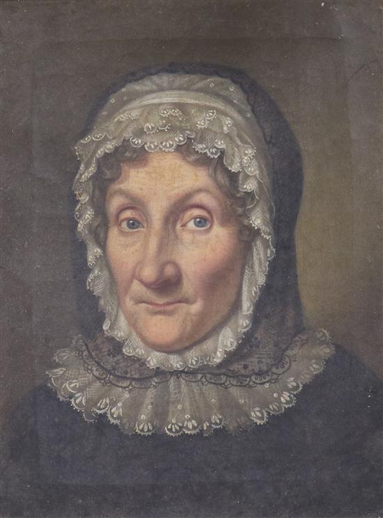 19th century German school, oil on canvas, Portrait of a Baroness 27 x 21cm